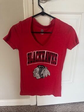NHL Red Chicago Blackhawks Short Sleeve V-Neck Tee